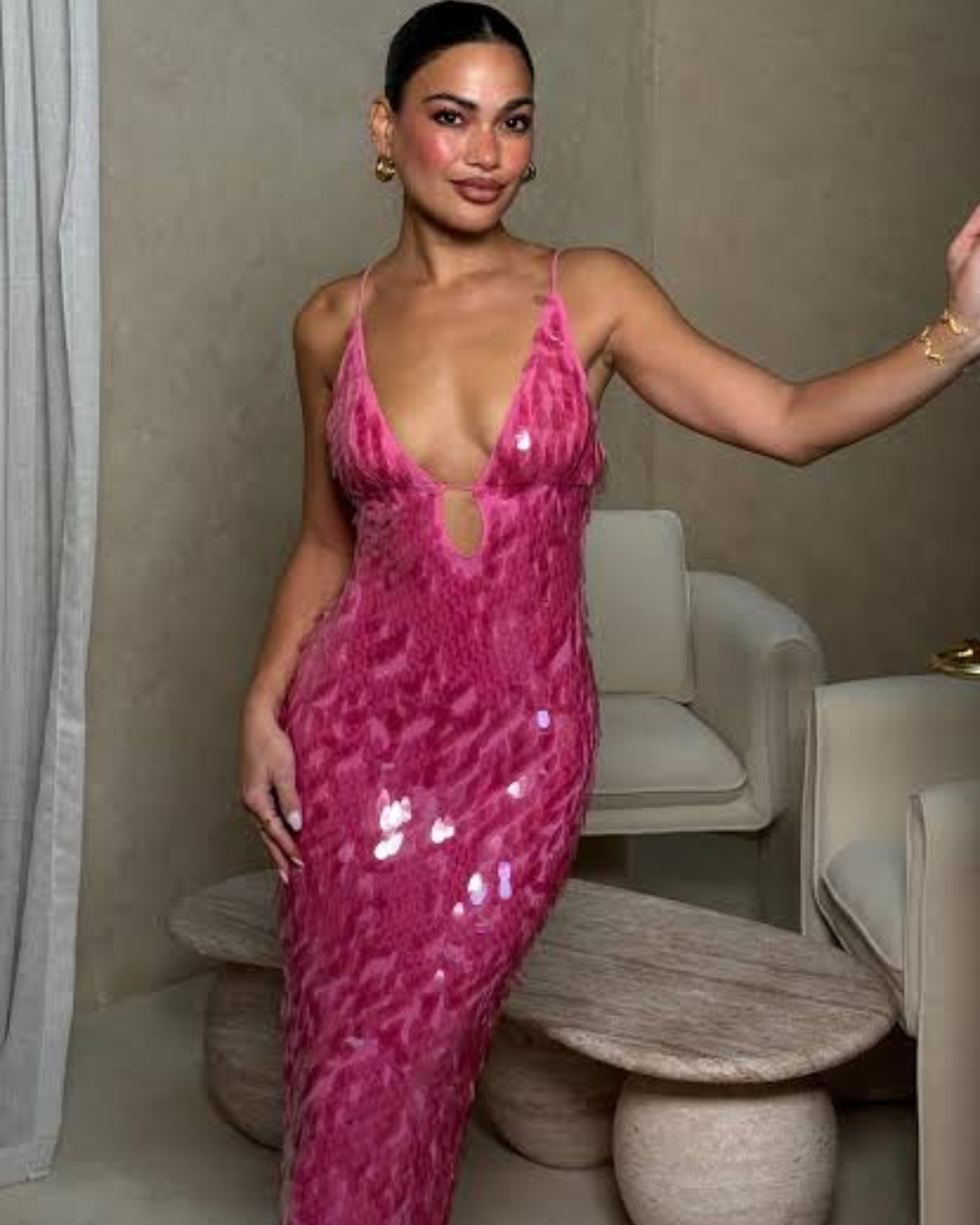 Misha Sapphire Sequin Maxi - Fuschia Pink River Dress Hire Misha Sapphire Sequin Maxi - Fuschia Pink River Dress Hire