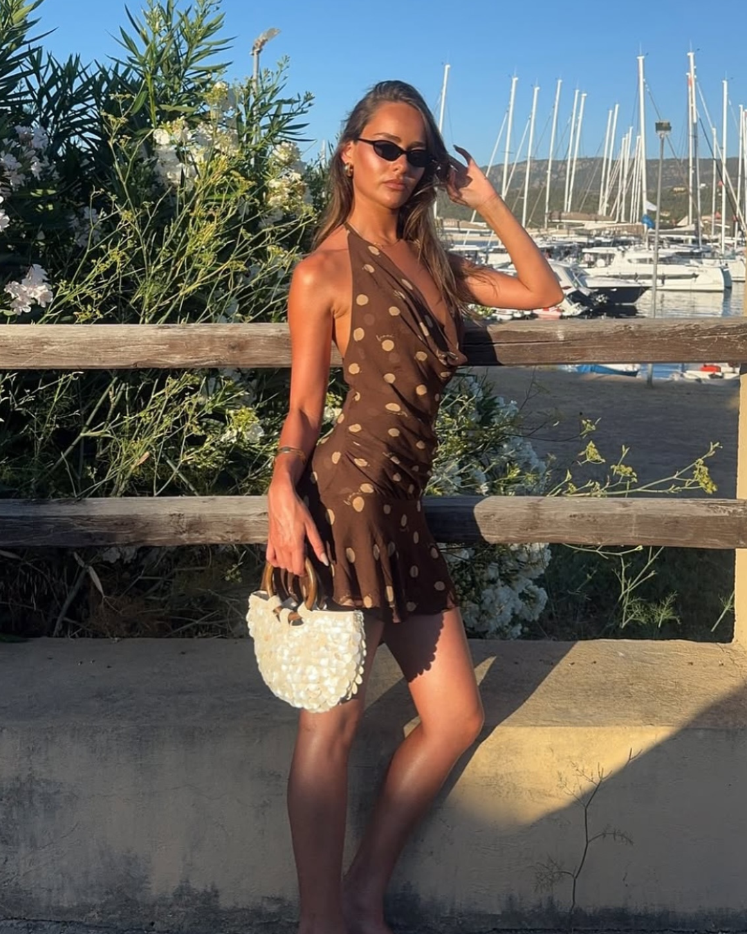 BENNI Harlow Halter Dress - Espresso Polka Dot