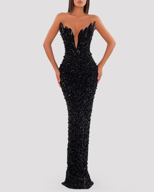 Albina Dyla - Black Leaf Corset Gown