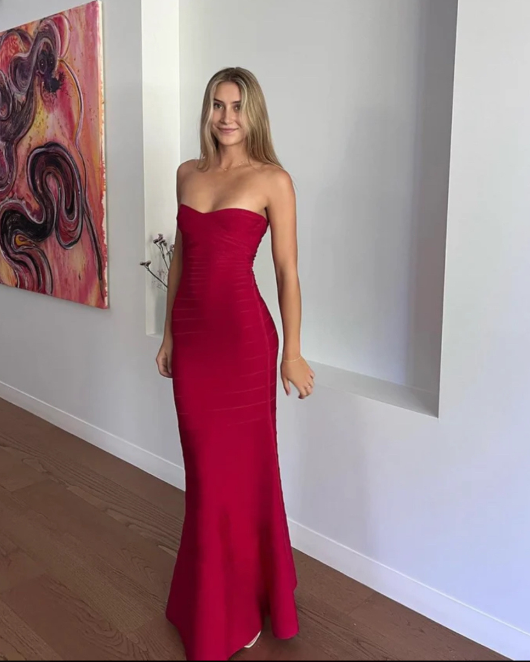 Herve Ledger Sara Gown - Red Lipstick